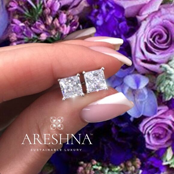 1 Carat Princess Cut Lab Created Diamond Stud Earrings Square Stud Earri… - Picture 4 of 12